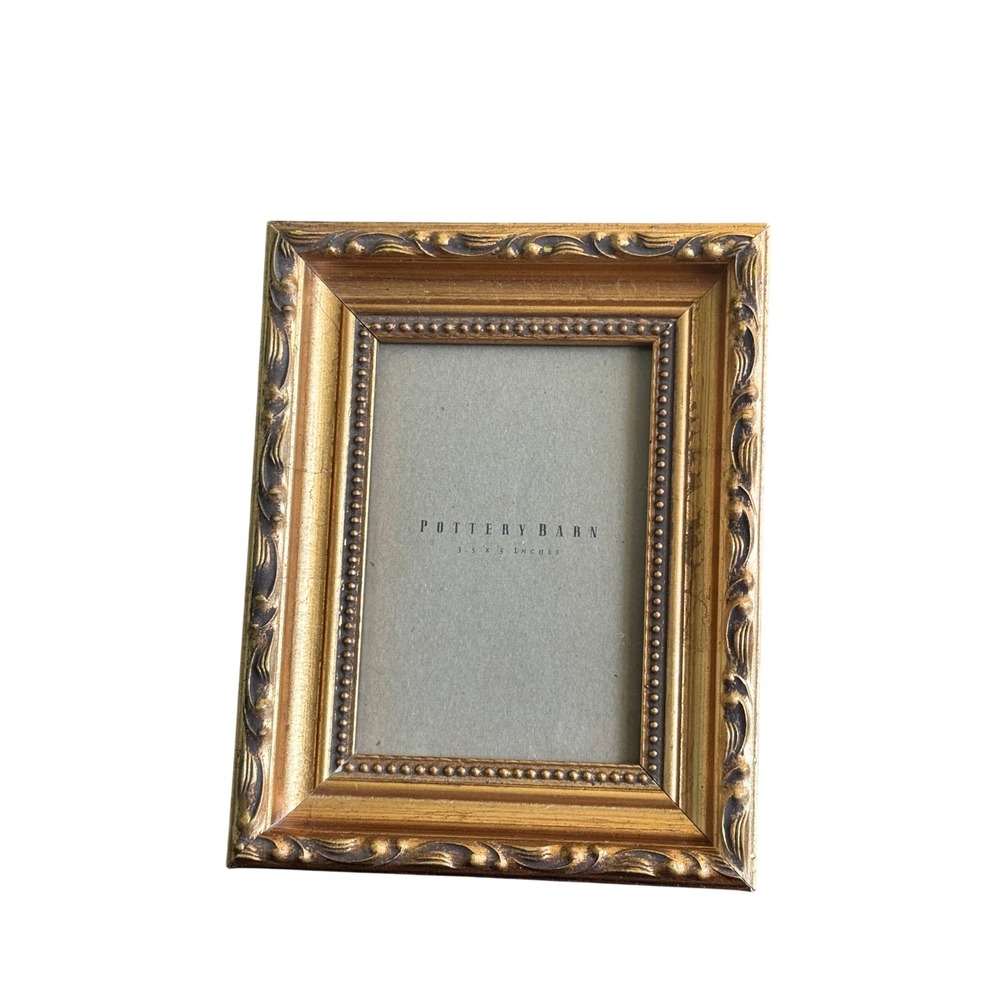 Pottery Barn Ornate Gold Beaded 3.5x5 Picture Frame Vintage Style Tabletop Decor